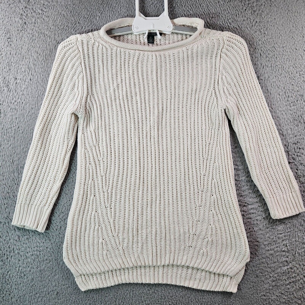 LRL Lauren Jeans Co Ralph Lauren Sweater Women Medium Knit 3/4 Sleeve Off-White